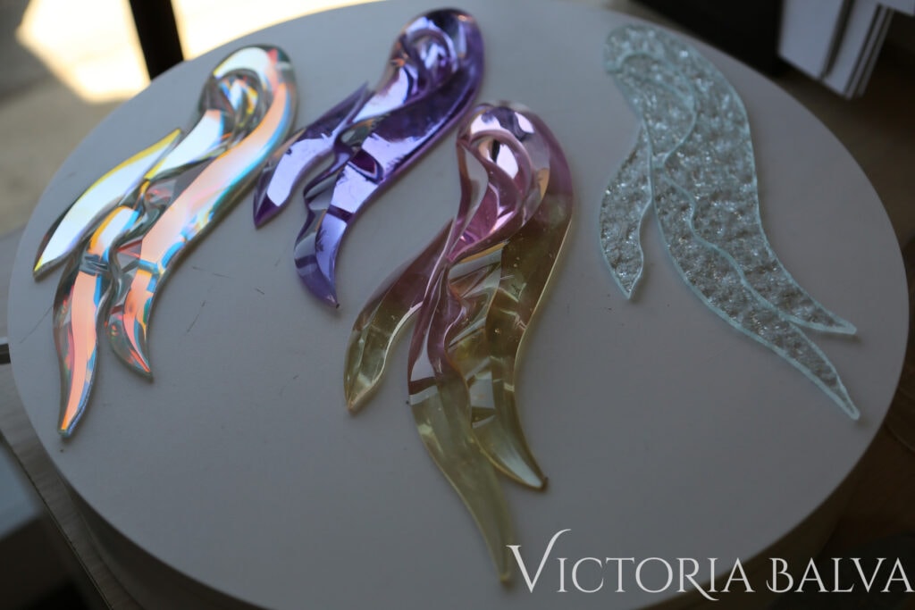 Laminated: dichroic hand beveled art glass, kiln-formed glass samples 14