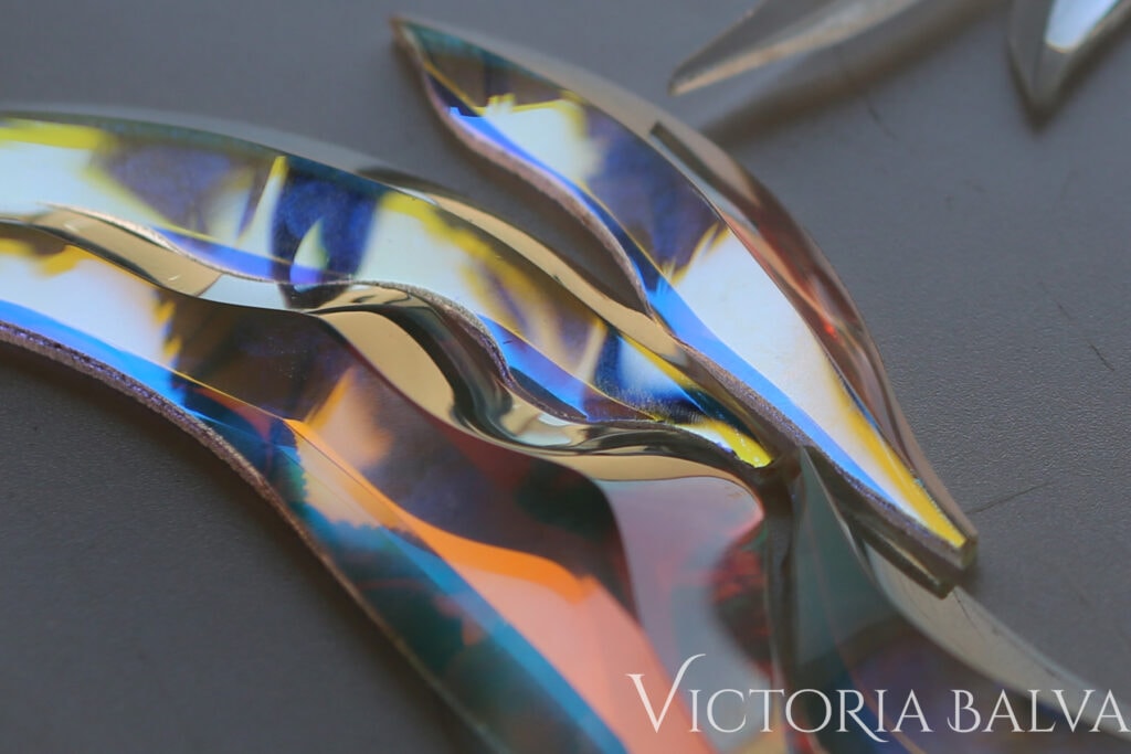 Laminated: dichroic hand beveled art glass, kiln-formed glass samples 20