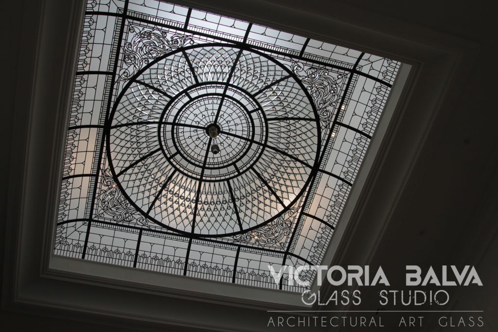 Large stained and leaded glass ceiling ceiling with nightlight