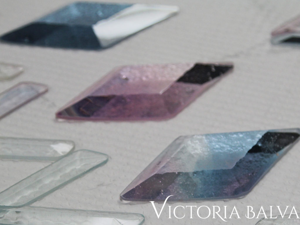 Kiln formed hand bevelled glass diamond pieces for stained and leaded glass dome