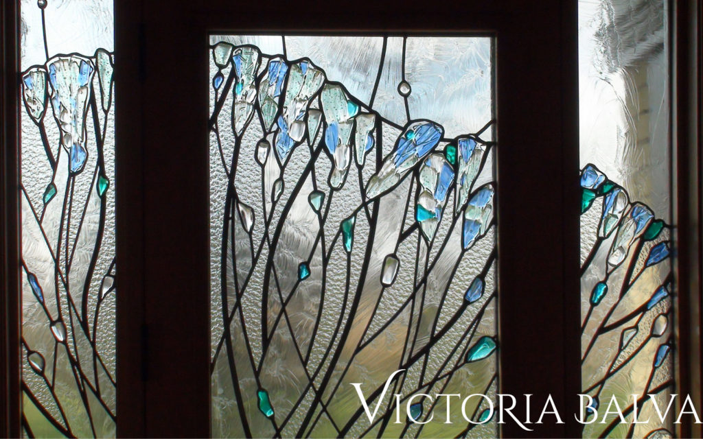 Modern fused glass door light with kiln cast glass