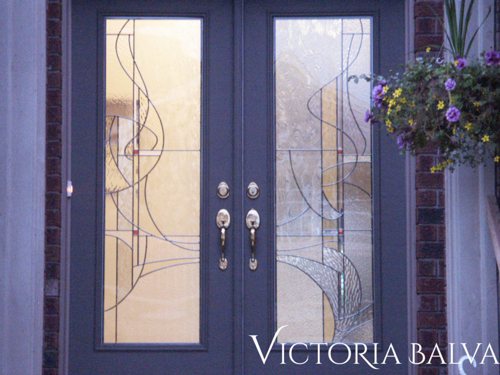 Modern entrance double door inserts looking from outside