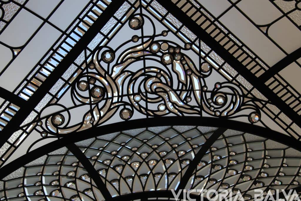 Custom hand bevelled glass for a stained glass domed ceiling