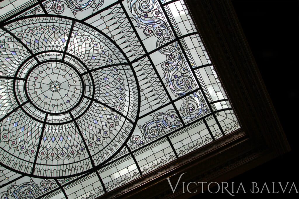 Large residential stained and leaded glass domed skylight ceiling for great room of a custom built house in Connecticut