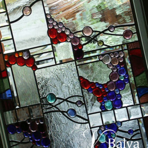 Contemporary stained and leaded glass window hangings