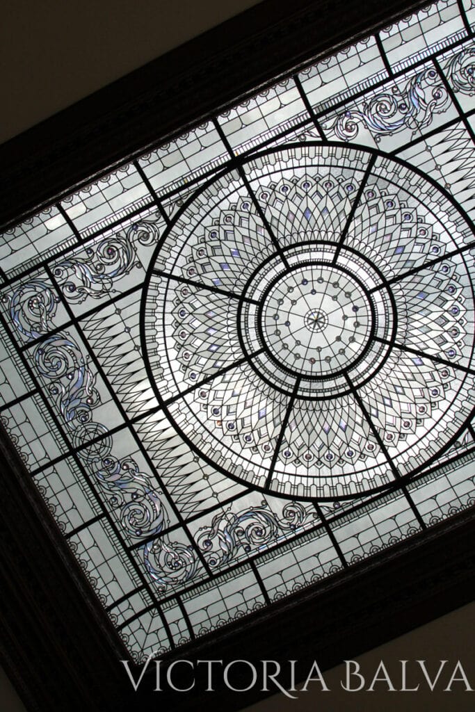 residential stained and leaded glass domed ceiling for the double height library - foyer of luxury custom built home in Connecticut