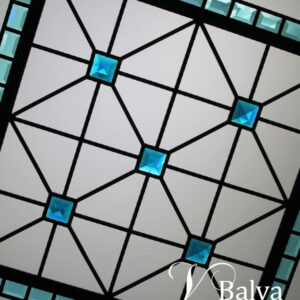 Small octagon stained and leaded glass skylight with turquoise custom beveled glass