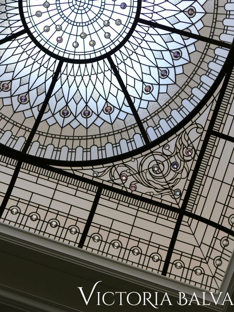 Stained and leaded glass dome lay light with bevelled glass in classic style inspired by the Plaza Hotel in New York