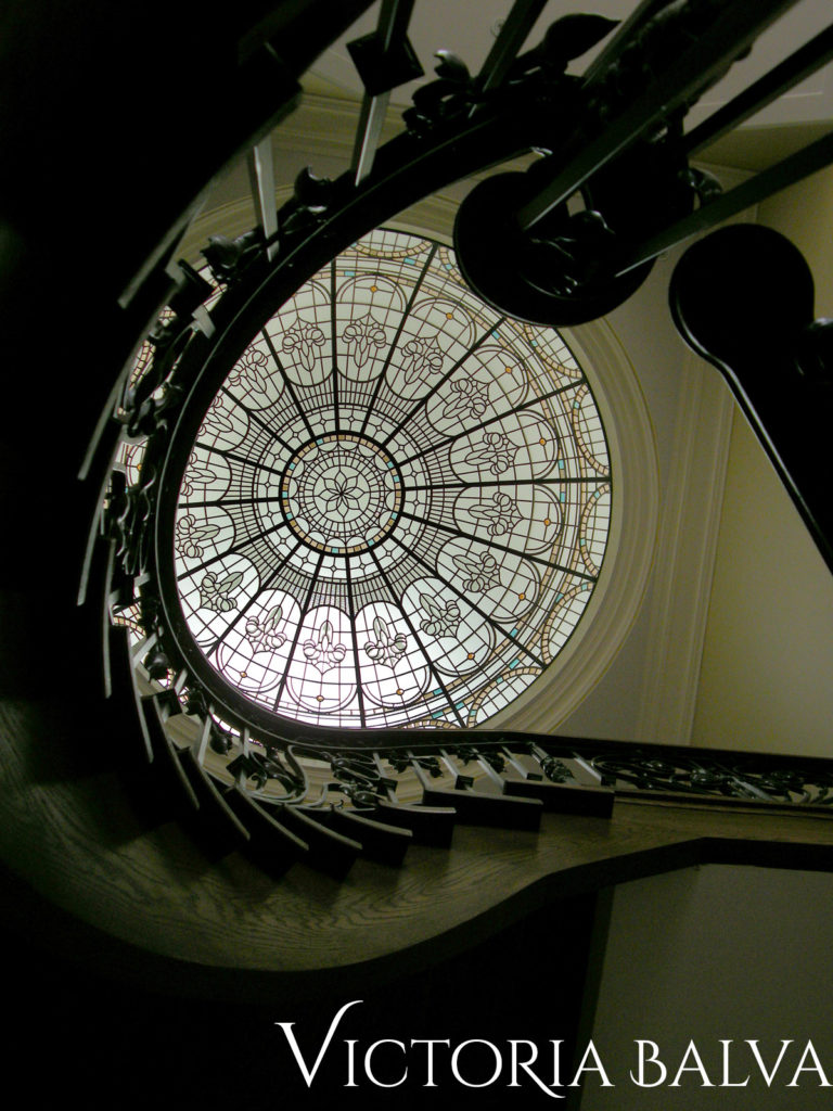 Stained and leaded glass dome above the staircase of the custom-built house